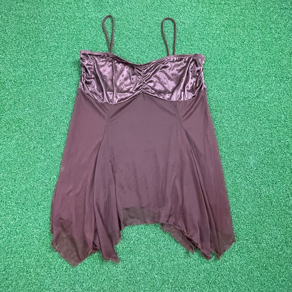 Vintage MKM Designs Brown Sparkling Sheer Bottom Angel Cut Tank Top Sz L